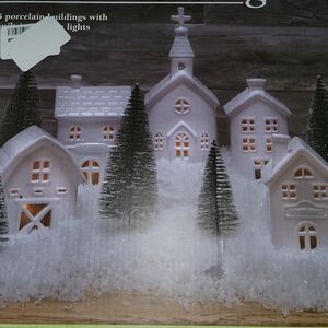 Porcelain Holiday Village Set with LED Lights